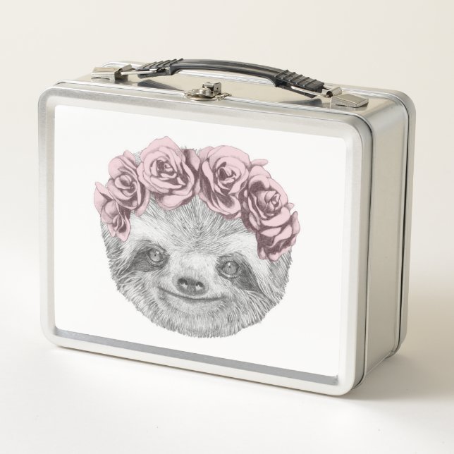 Portrait Of Sloth | Floral Head Wreath Metal Lunch Box (Front)