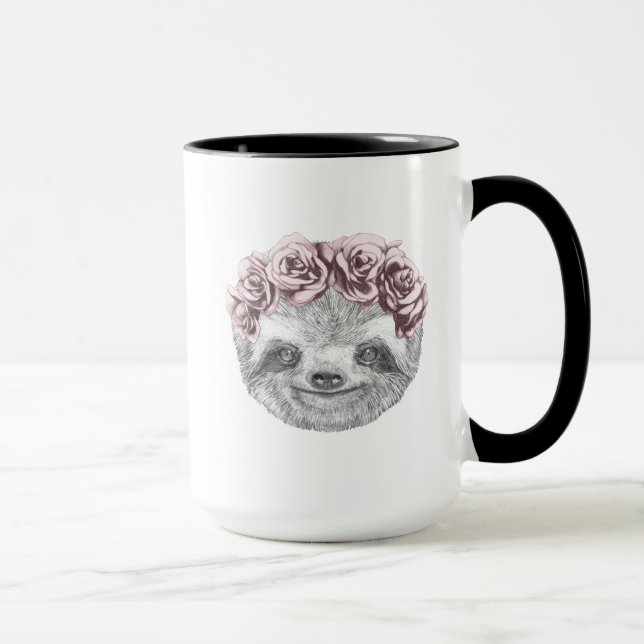 Portrait Of Sloth | Floral Head Wreath Mug (Right)