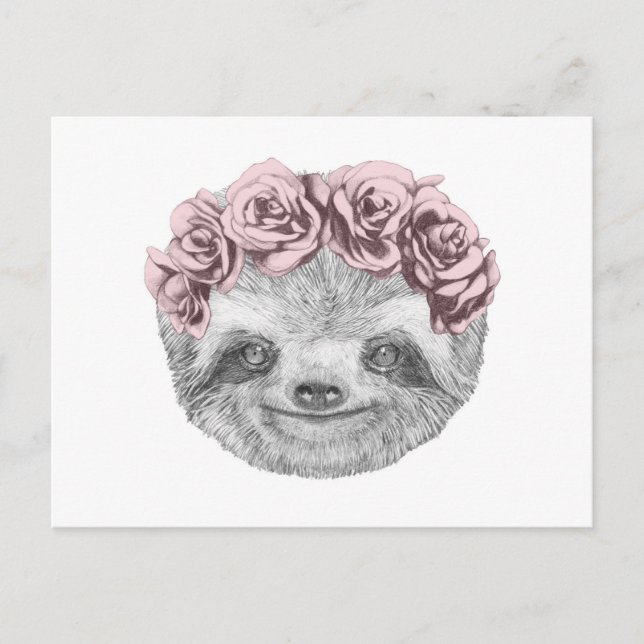 Portrait Of Sloth | Floral Head Wreath Postcard (Front)
