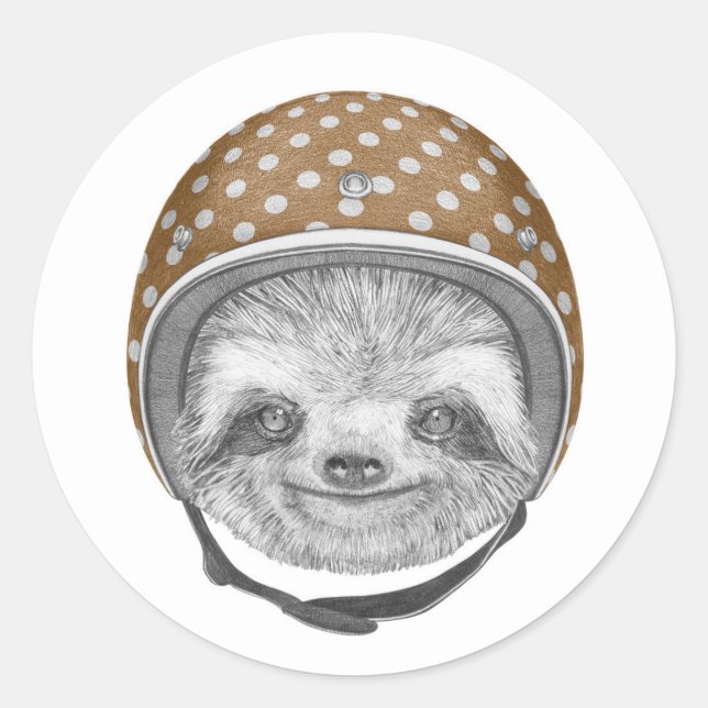 Portrait Of Sloth | Motorcycle Helmet Classic Round Sticker (Front)