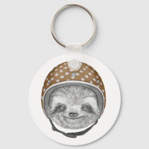 Portrait Of Sloth Motorcycle Helmet Key Ring