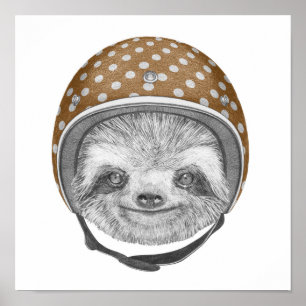 Portrait Of Sloth Motorcycle Helmet Poster