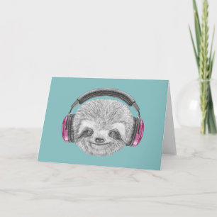 Portrait Of Sloth   Wearing Headphones Card