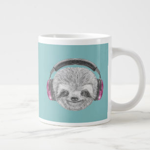 Portrait Of Sloth   Wearing Headphones Large Coffee Mug