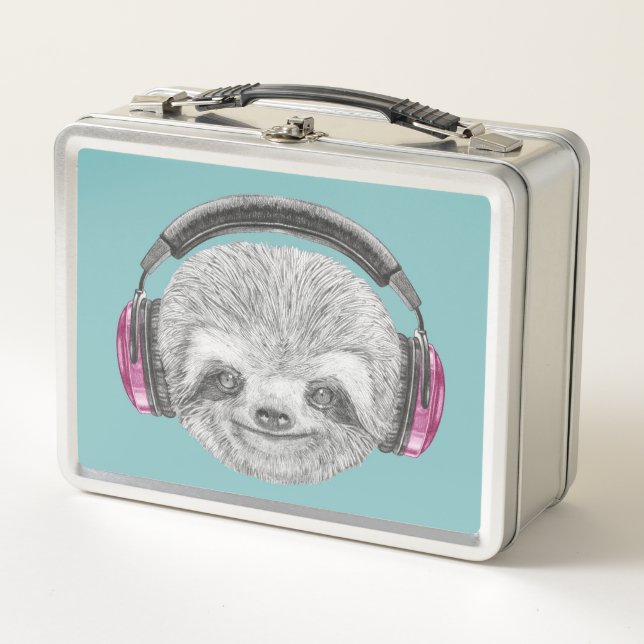 Portrait Of Sloth | Wearing Headphones Metal Lunch Box (Front)
