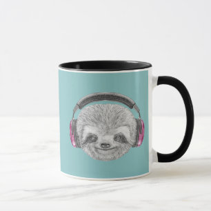 Portrait Of Sloth Wearing Headphones Mug