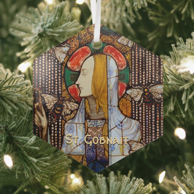 Portrait of St. Gobnait, Patron of Bees, Glass Tree Decoration (Insitu)