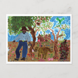 Portrait of the artist with dog postcard