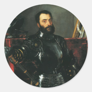 Portrait of the Duke of Urbino by Titian Classic Round Sticker
