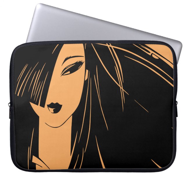 Portrait of the girl with dismissed hair laptop sleeve (Front)