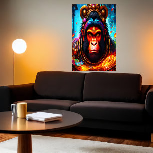 Portrait of the Hindu God Hanuman AI Art Poster