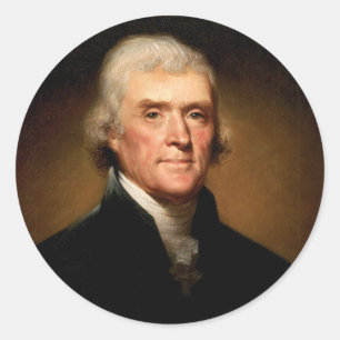 Portrait of Thomas Jefferson by Rembrandt Peale Classic Round Sticker