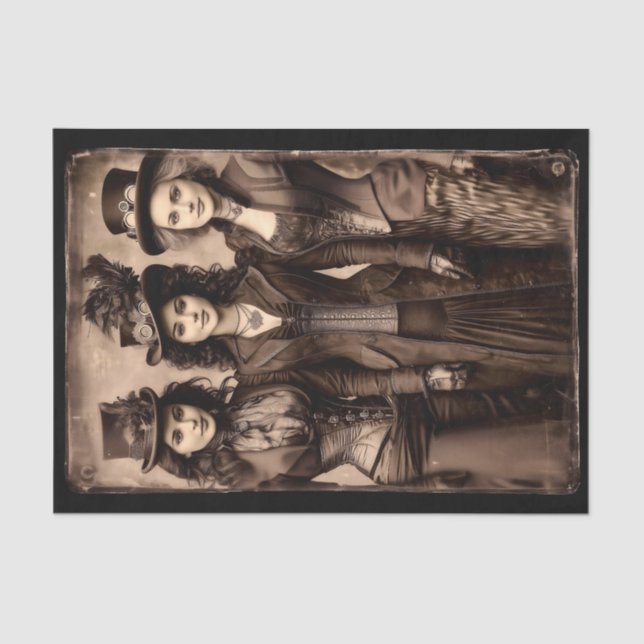 Portrait of Three Steampunk Women DX6L Decoupage Tissue Paper (Front)