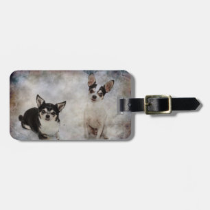 Portrait of two chihuahua's luggage tag