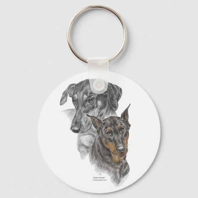 Portrait of Two Dobermans for keys Key Ring (Front)