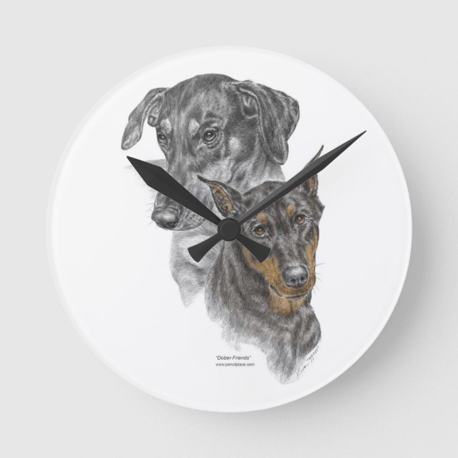 Portrait of Two Dobermans Round Clock (Front)