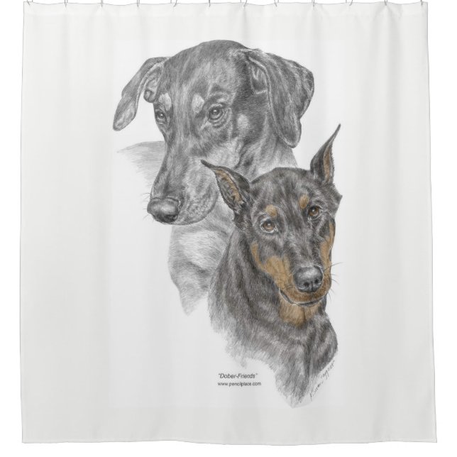 Portrait of Two Dobermans Shower Curtain (Front)