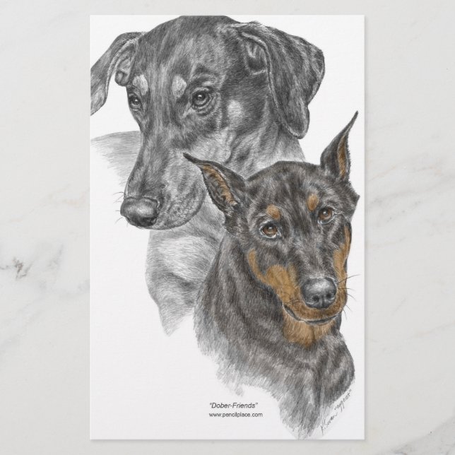 Portrait of Two Dobermans Stationery (Front)