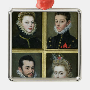 Portrait of Two Men and Two Women Metal Tree Decoration