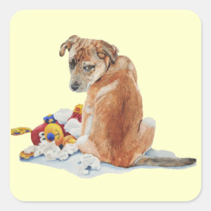 portrait of very cute brown puppy square sticker