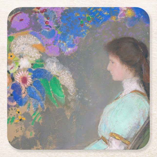 Portrait of Violette Heymann, Redon Square Paper Coaster (Front)