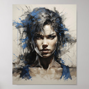 Portrait Of Woman Bodybuilder Pen And Ink Sketch  Poster