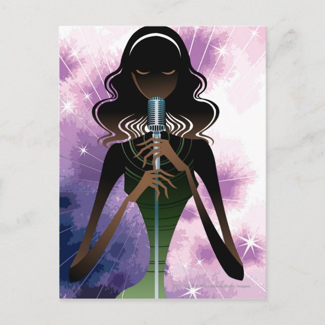 Portrait of woman holding microphone postcard (Front)