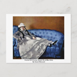 Portrait Of Woman Manet On A Blue Sofa Postcard