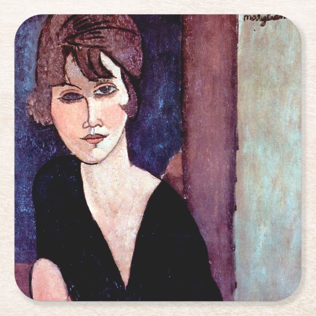 Portrait of Woman, Modigliani Square Paper Coaster (Front)
