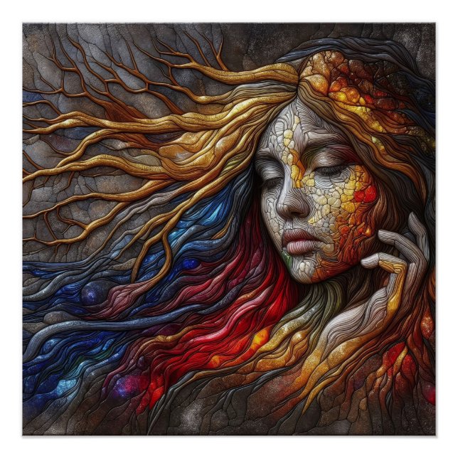 Portrait Of Woman's Face Embossed Art  Poster (Front)