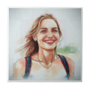 Portrait of women in watercolor style tile