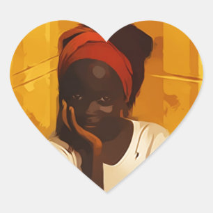 Portrait of young african girl heart sticker