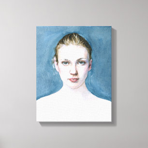 Portrait of Young Girl Watercolor Painting Canvas