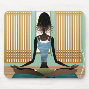 Portrait of young woman doing yoga mouse mat