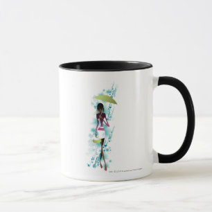 Portrait of young woman holding purse and umbrella mug