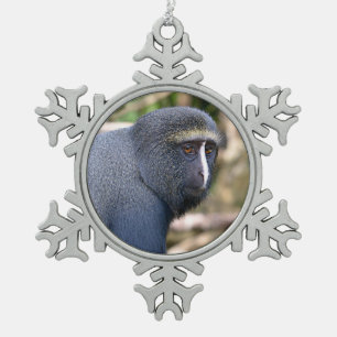 Portrait owl-faced monkey   snowflake pewter christmas ornament