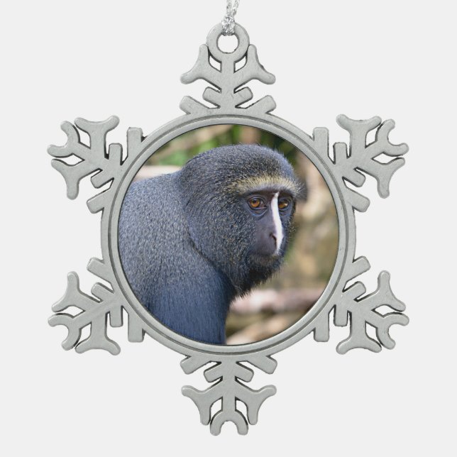 Portrait owl-faced monkey   snowflake pewter christmas ornament (Front)