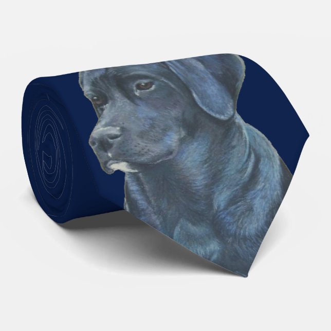 portrait painting of black labrador dog tie (Rolled)