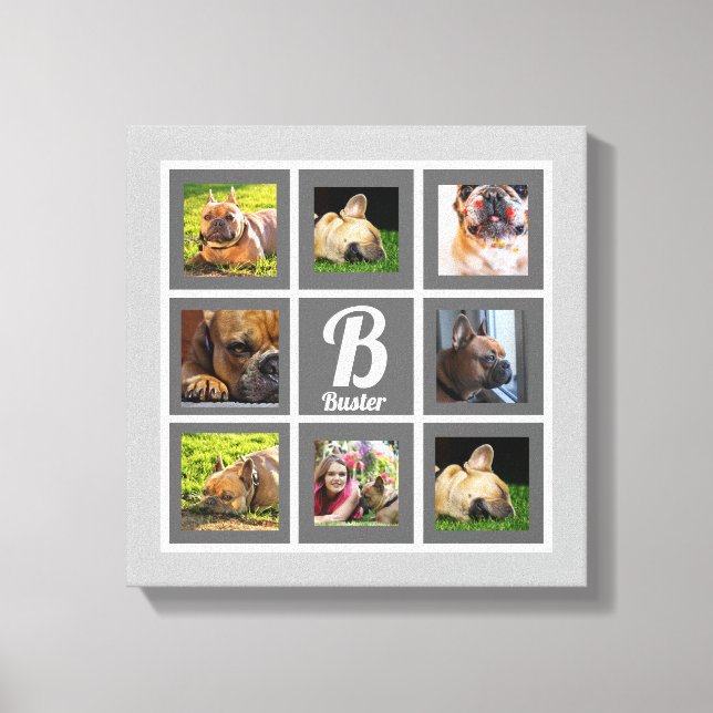 portrait photo collage monogram grey and  white canvas print (Front)