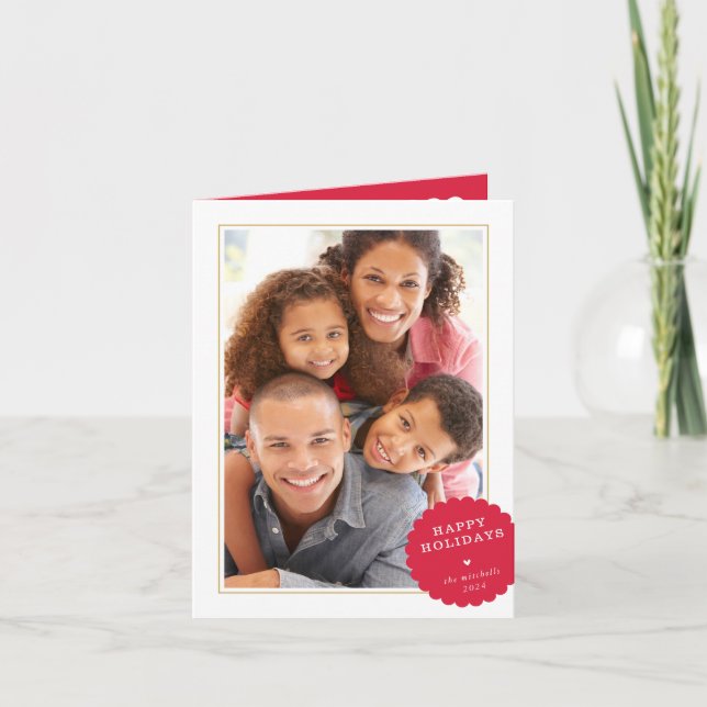 PORTRAIT PHOTO modern minimal festive spot red Holiday Card (Front)