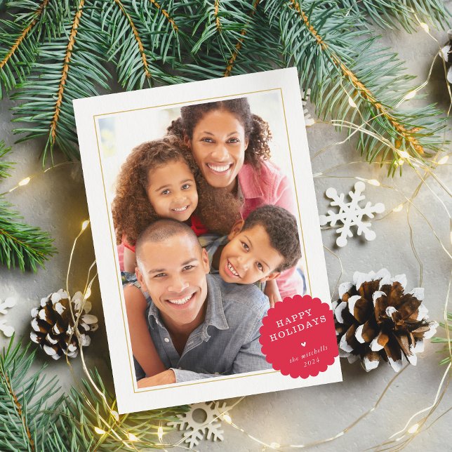 PORTRAIT PHOTO modern minimal festive spot red Holiday Card (Creator Uploaded)