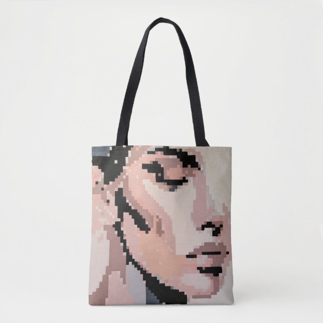 Portrait Pixel Doux avec Citation Silencieuse Tote Bag (Front)