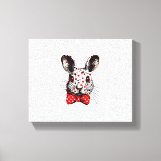 Portrait Rabbit Graffiti Knot Red Ribbon  Canvas Print