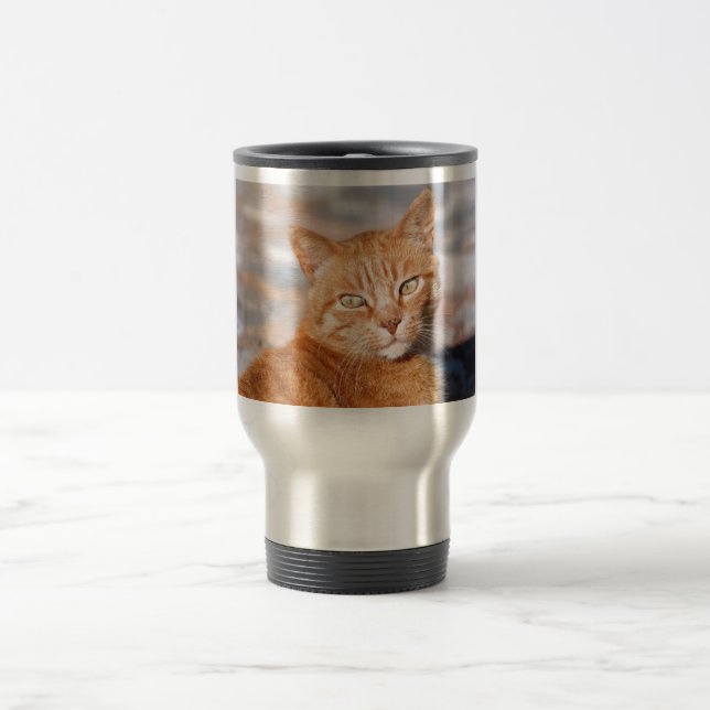 Portrait red cat travel mug (Center)