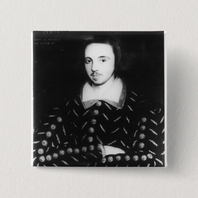 Portrait said to be Christopher Marlowe 15 Cm Square Badge (Front)