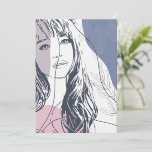 Portrait sketch, tropical plants colourful shapes  holiday card