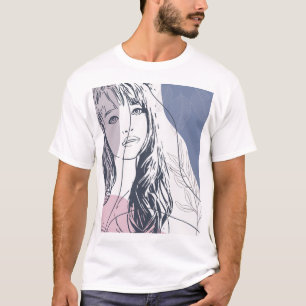 Portrait sketch, tropical plants colourful shapes T-Shirt