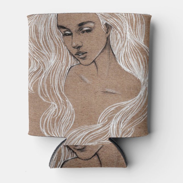 Portrait Sketch: Young Girl Illustration Can Cooler (Front)