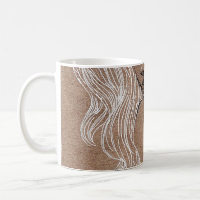 Portrait Sketch: Young Girl Illustration Coffee Mug (Left)