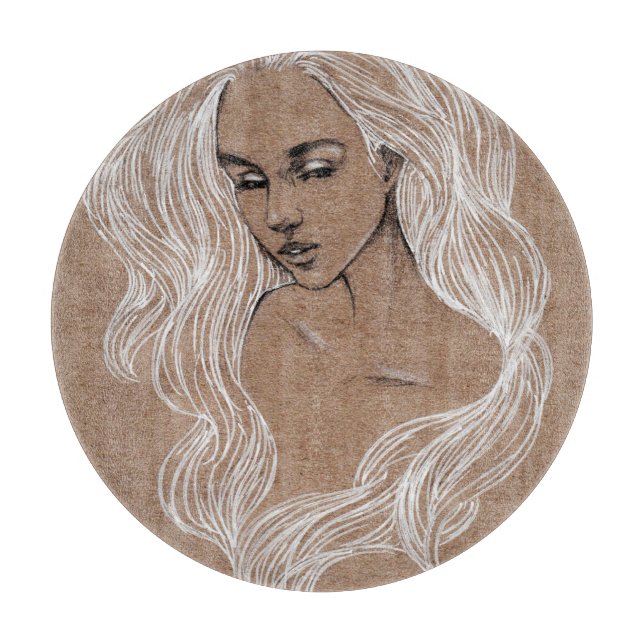 Portrait Sketch: Young Girl Illustration Cutting Board (Front)